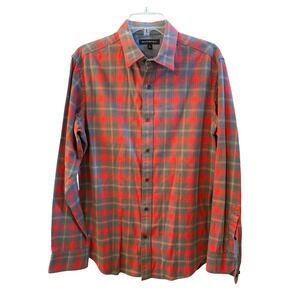 Banana Republic Mens Red Grey Plaid 100% Cotton Flannel Button Down Shirt Medium